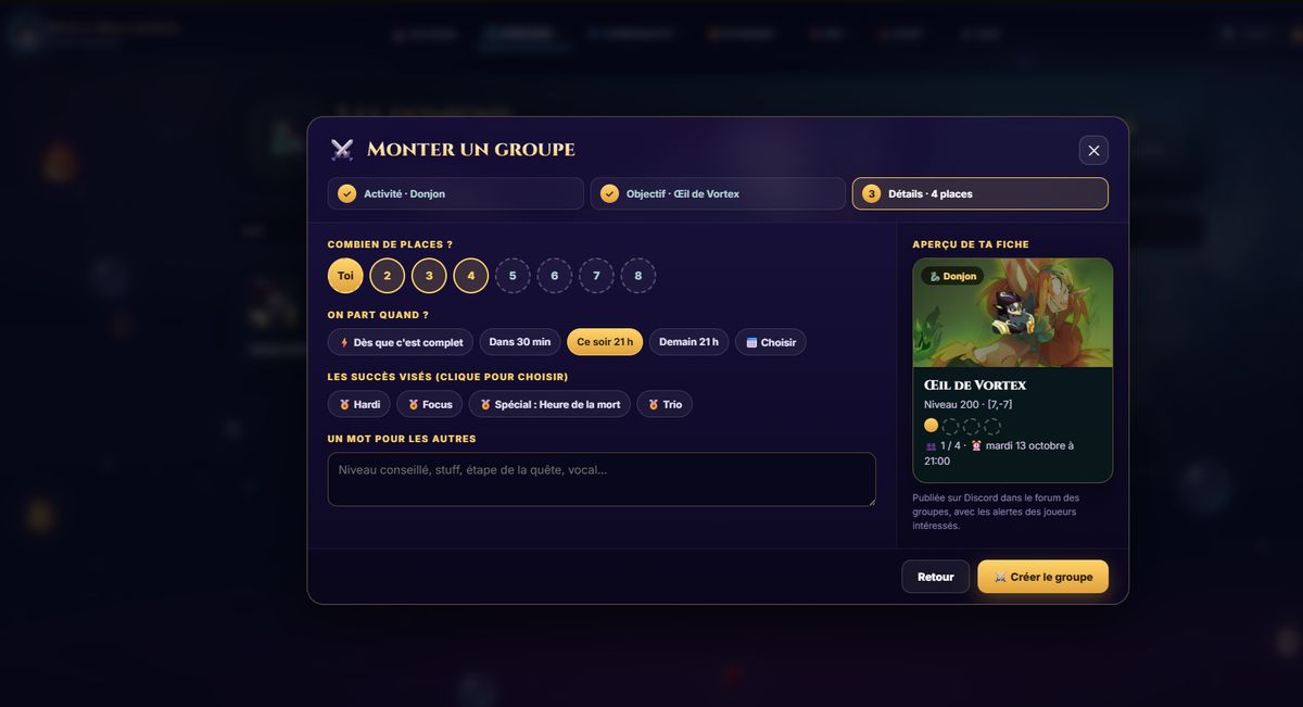 La création d'un groupe sur le site